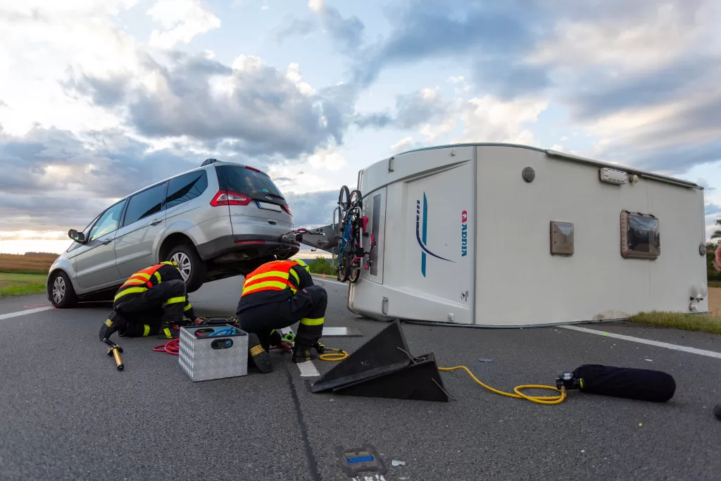 Crashed Car and Caravan