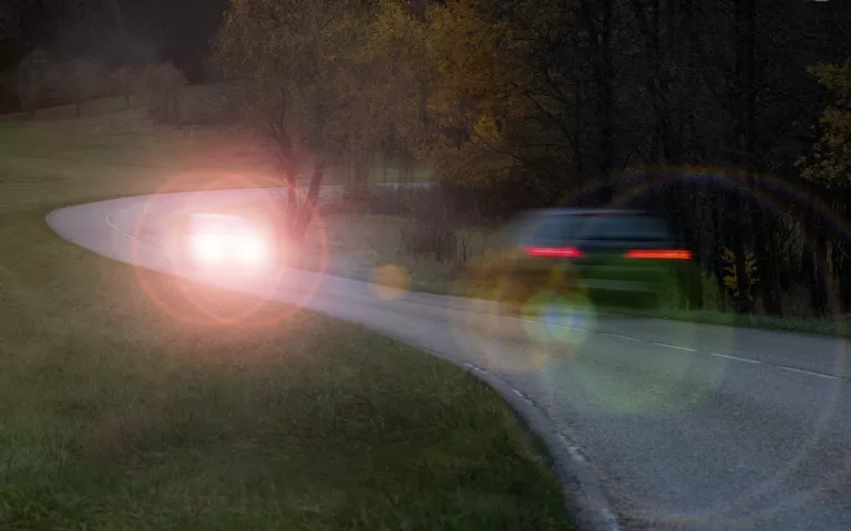 Headlight glare from an oncoming car