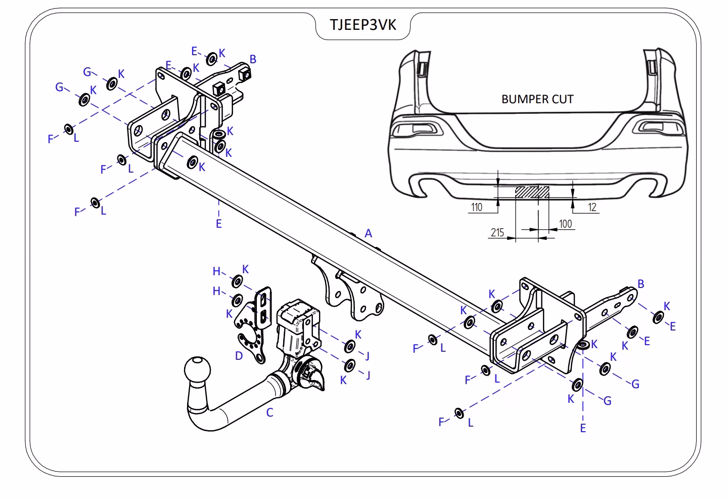 Jeep Cherokee 2014 – 2019 KL - Tow Trust DETACHABLE Swan Neck Tow Bar
